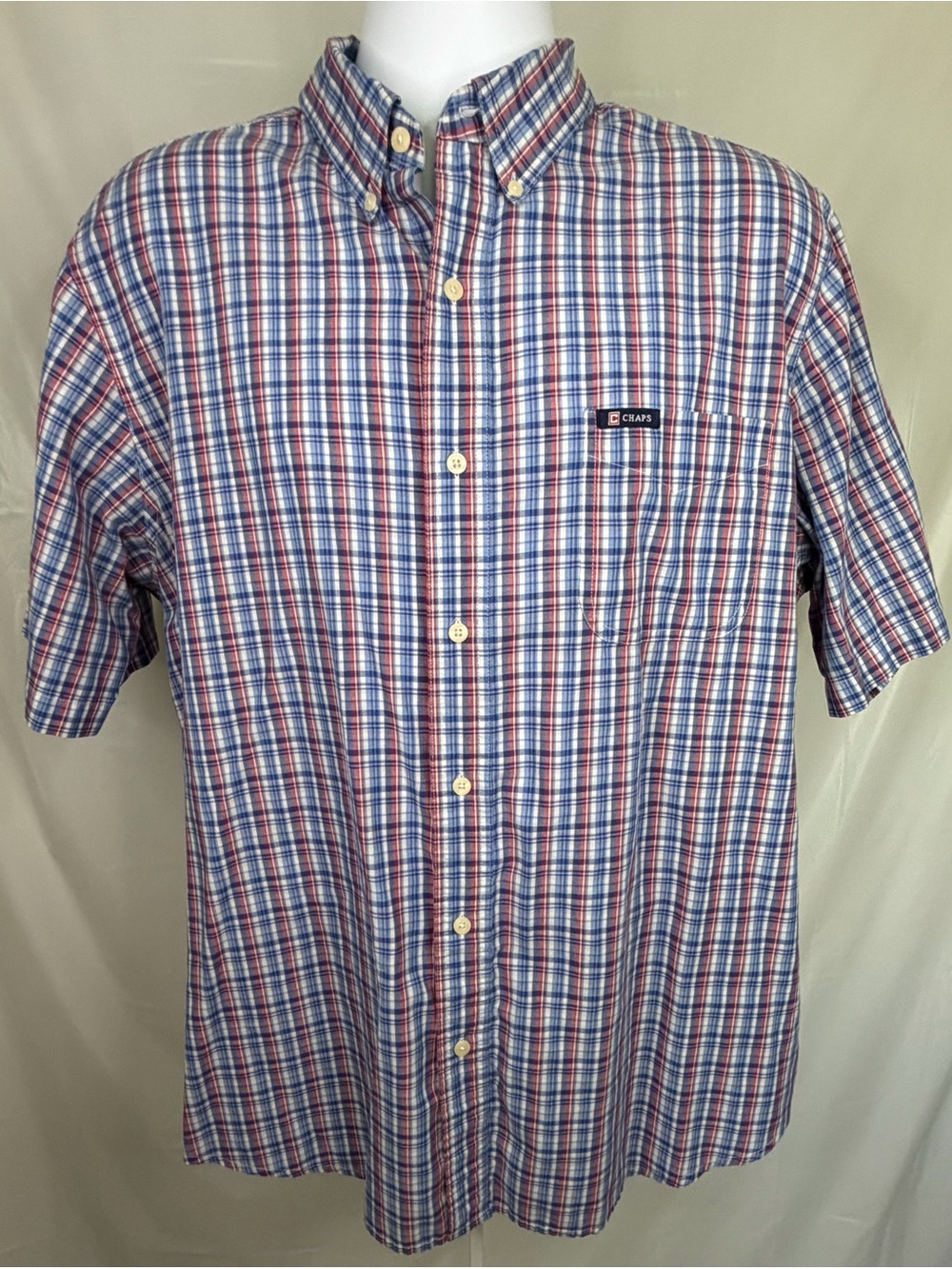 Chaps Men’s Short-Sleeve Plaid Button-Down Shirt - Red, Blue, White